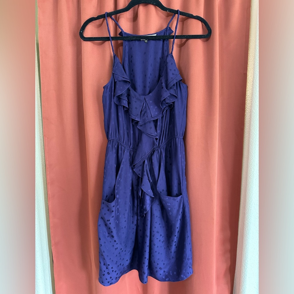 Rebecca Taylor Purple Ruffle Front 100% Silk Dress Women’s Size 6